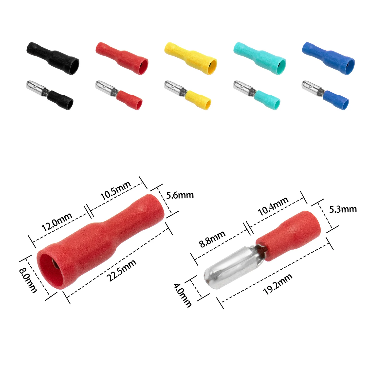 50pcs 25pcs Female 25pcs Male Insulated Electric Connector Crimp Bullet terminal for 22~16 AWG Audio Wiring FRD MPD1-156