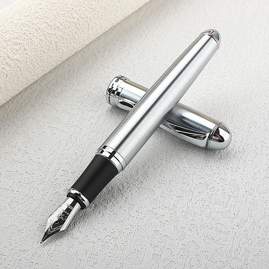 Luxury Brand Jinhao X750 Silver Stainless Steel Fountain Pen Medium 18KGP Nib School Office Name Ink Pens Gift Stationery