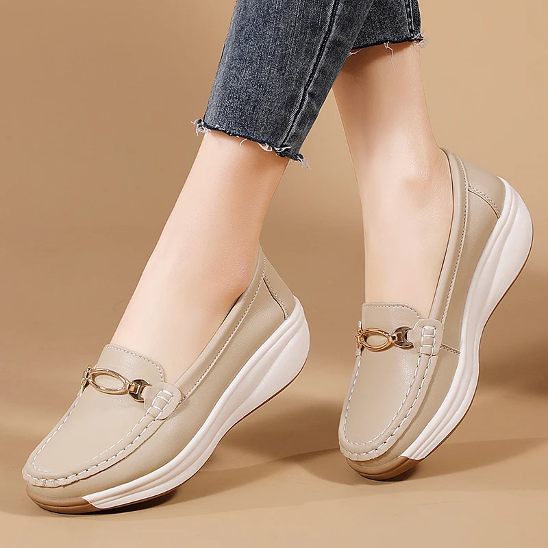 2024 new spring/autumn flats genuine leather moccasins woman casual slip-on loafers female black boat shoes big size 41