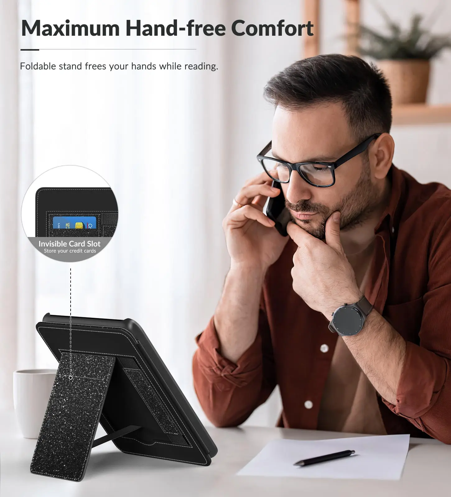 Case for 6" Kindle(11th Generation 2024/2022 Release), Lightweight PU Leather Cover Stand Shell with Hand Strap Auto Wake/Sleep