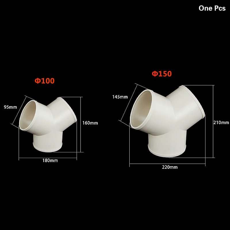 Y Splitter Piece Ventilation Duct Three Way Coupler Fan Connector 3 Ways Splitter for Ventilation Tube - ABS (100 mm / 150 mm)