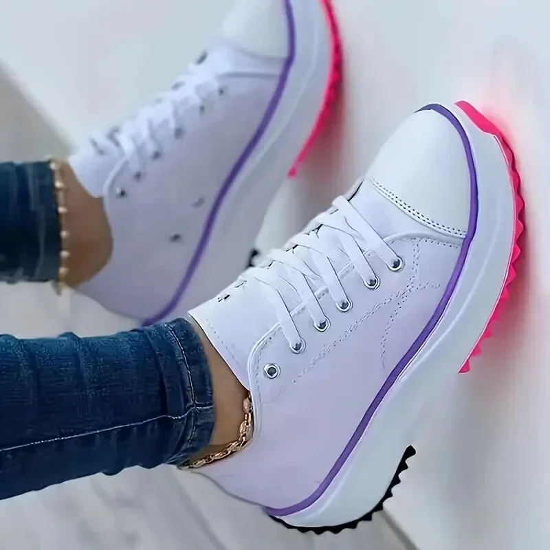 Zapatillas de deporte informales con plataforma para mujer, zapatos de tenis con cordones, talla grande, verano, 2024