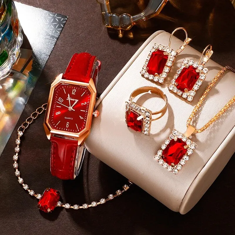 Luxury Fashion Square Women\'s Watches Brand Ladies Quartz Wristwatch Classic Simple Femme Red Leather Band Relogio Feminino