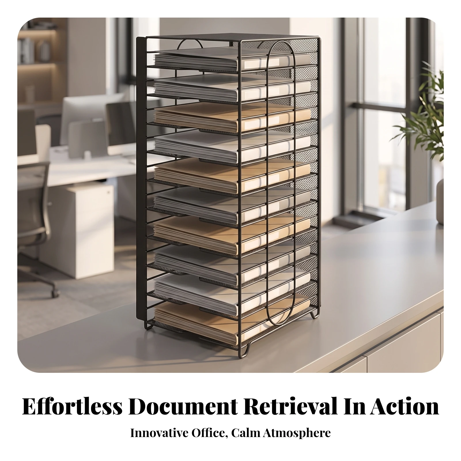 Document Rack with 20 Tiers Vertical Document Storage Rack Desktop Organizer Long-Lasting Paper Tray Easy to Assemble