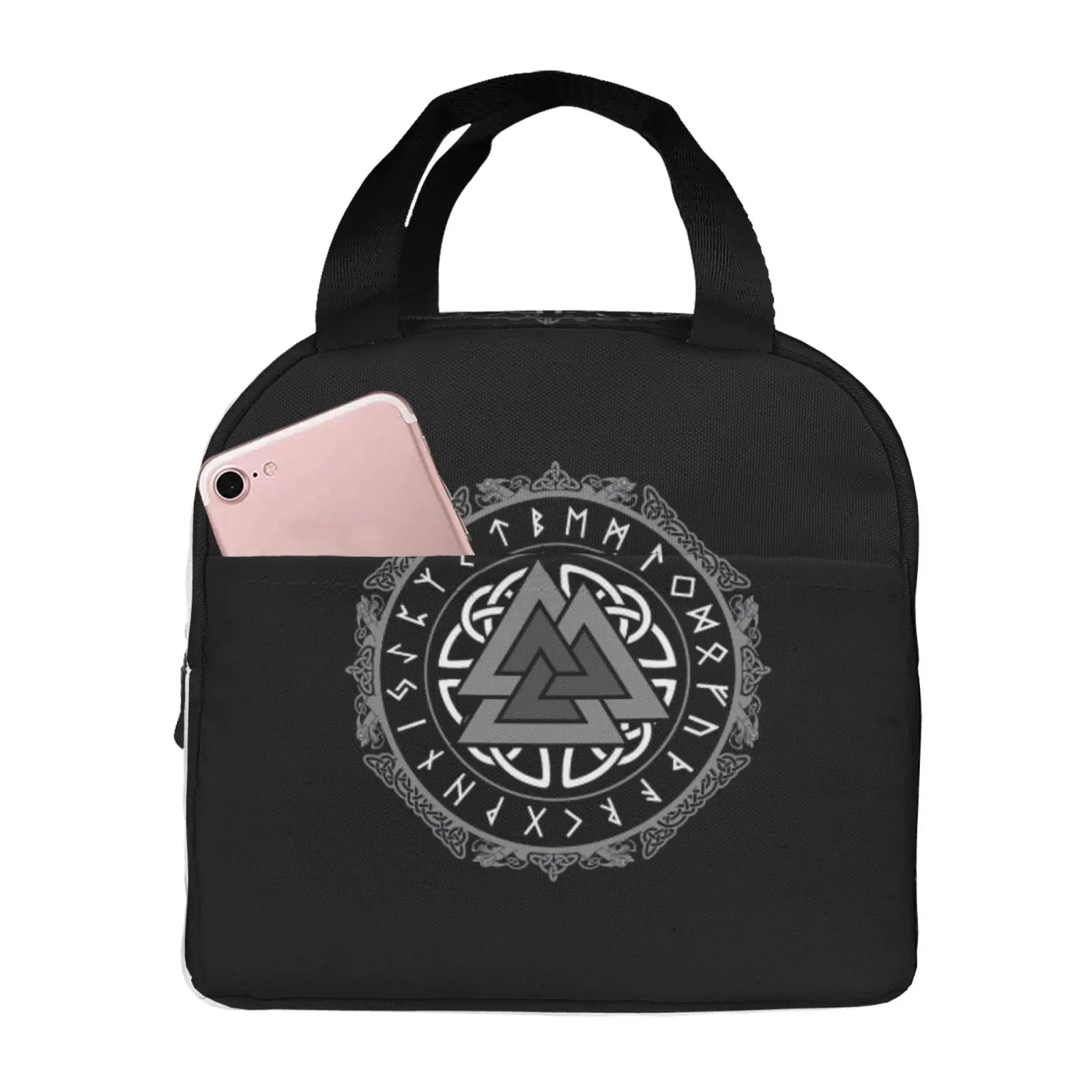Viking Valknut Yggdrasil Tree of Life Round Lunch Bag Portable Thermal Cooler Insulated Bento Box for Kids Food Tote Bags