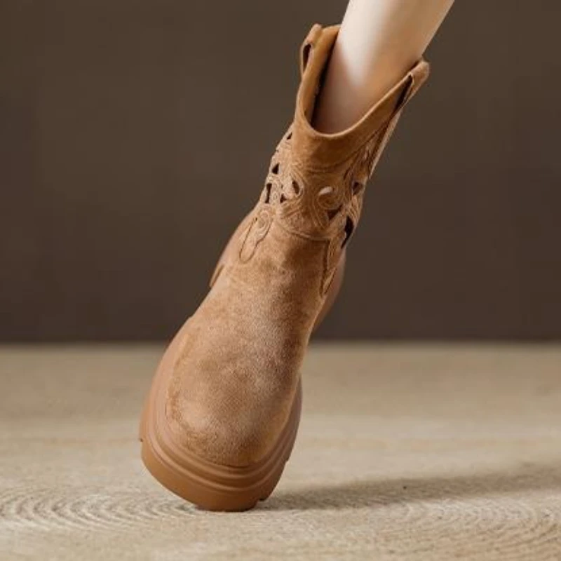 الصيف جولة تو منصة جوفاء منتصف العجل أحذية امرأة القوطية تأثيري 2025 شتاء جديد الجدة موضة نصف أحذية عالية للنساء #3