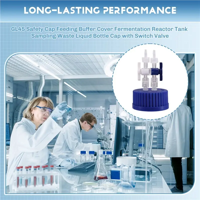 ABLK Blue GL45 Safety Cap With Switch Valve Feeding Buffer Cover Fermentation Reactor Tank Sampling Waste Liquid Bottle Cap