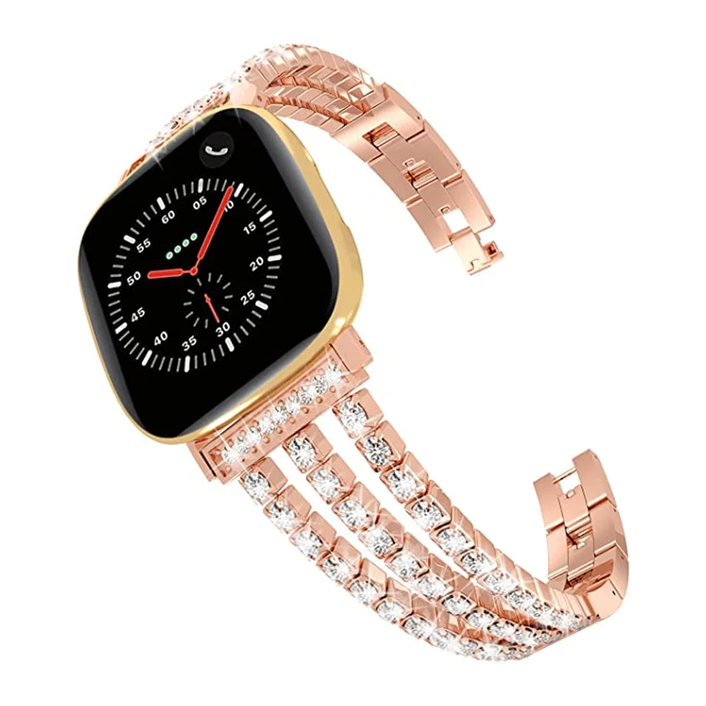 Rose Gold Bracelet for Fitbit Versa 3/ 4 Band Replacement Woman for Fitbit Sense 2/ Sense Wristband Bling Luxury