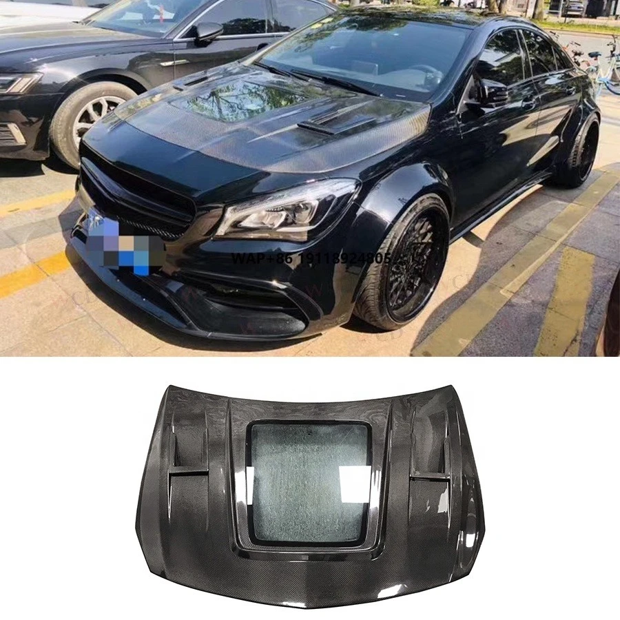 

CLA45 Carbon Fiber Transparent Glass Style Engine Bonnet Hood for CLA45 AMG CLA200 CLA180 W117 Front Hood Cover