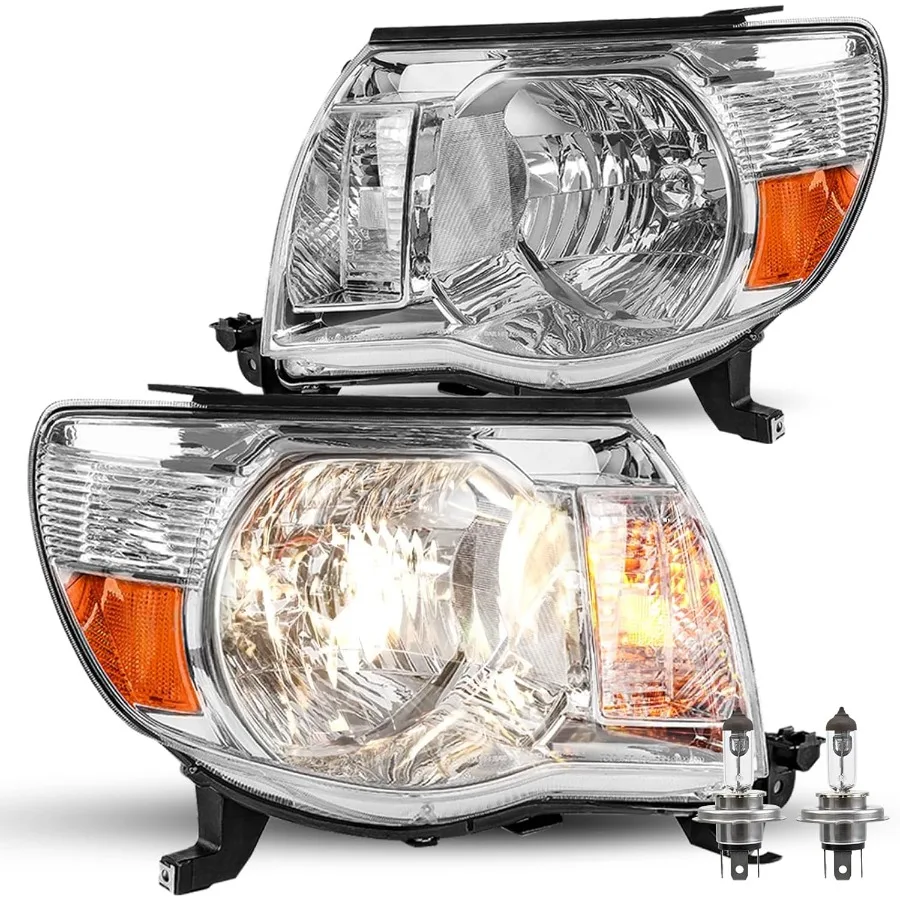 

Headlight Assembly Replacement for 20052011 Tacoma Pickup with Integrated Bulbs Chrome Housing and Amber Reflector for Enhance