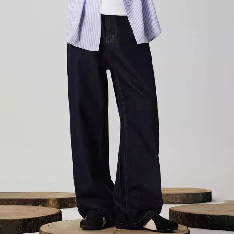 

Новые осенние мужские джинсы в стиле ретро, свободные прямые брюки, черные широкие брюки, молодежные повседневные универсальные брюки