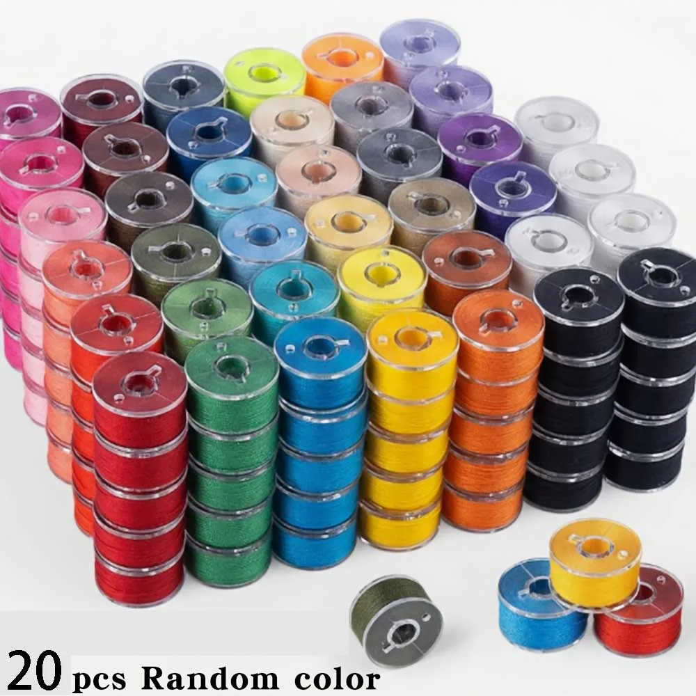 20Pcs Pre-Wound Class 15 Bobbins, Polyester Sewing Thread, Random Colors, for Brother Singer Babylock Janome Machines