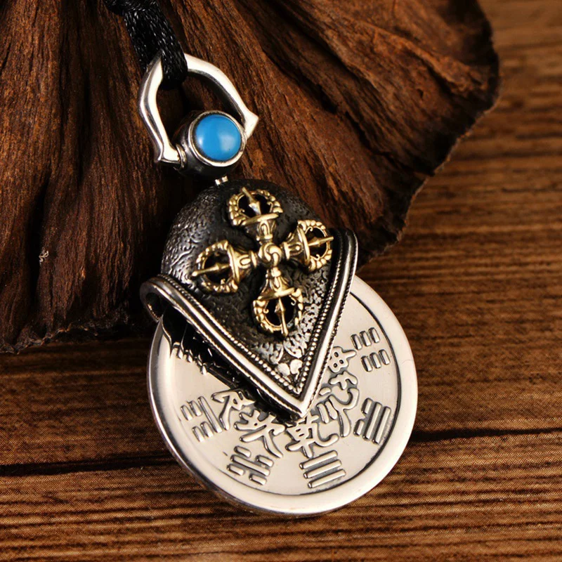 Vintage Mountain Ghost Thunder The Eight Diagrams Copper Coin Pendant Men Jewelry Blessing Amulet Necklace Male Jewelry