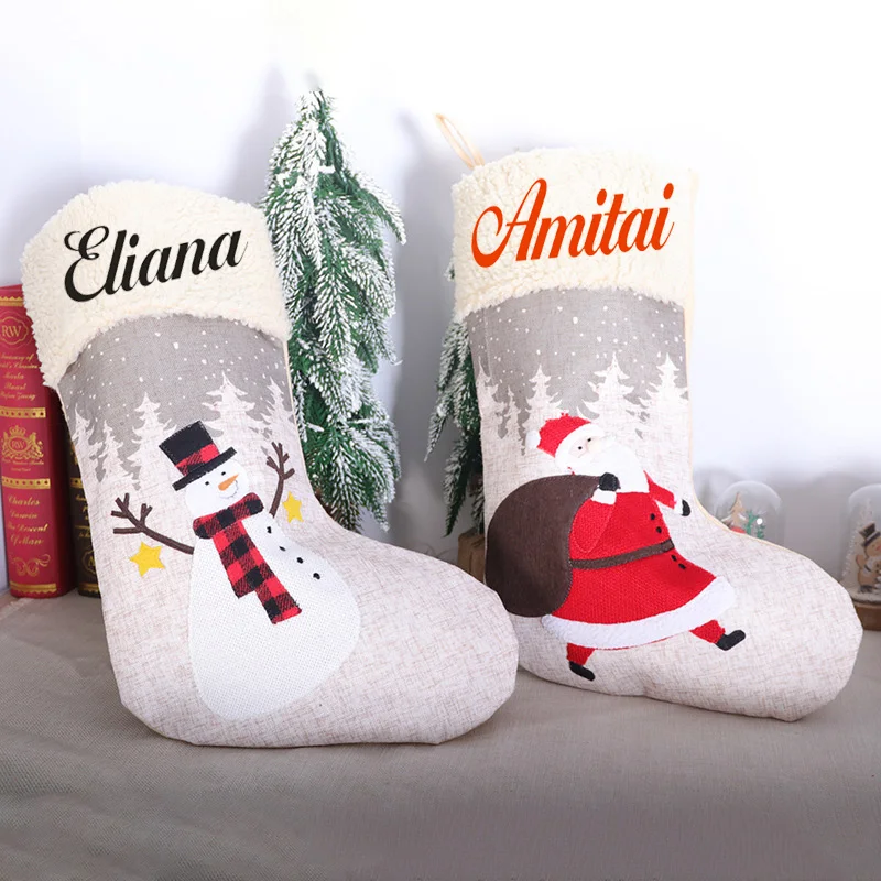 

Personalized Christmas Decorations Large White Christmas Socks Grey Gift Candy Bag Home Decor Pendant