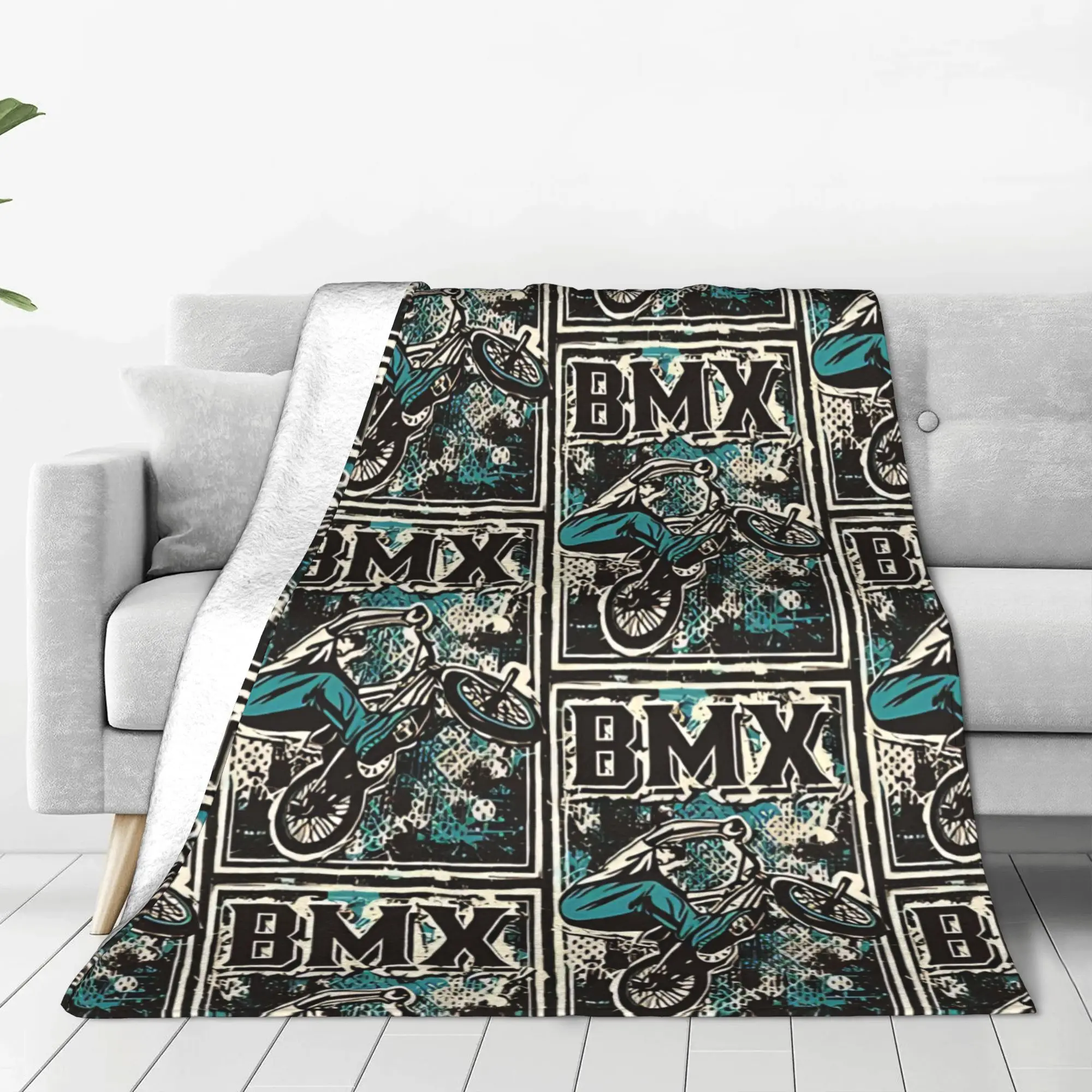 1PC Home Cute Room Decor Retro Apparel   Grunge Blanket Throw Blanket BMX Racing Novelty Warm Blanket All Season