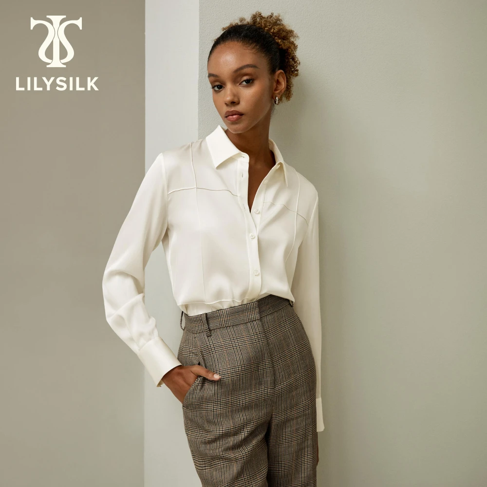 LILYSILK Women's Sprezzatura Silk Blouse 3-D Tuck Design Button up Shirt