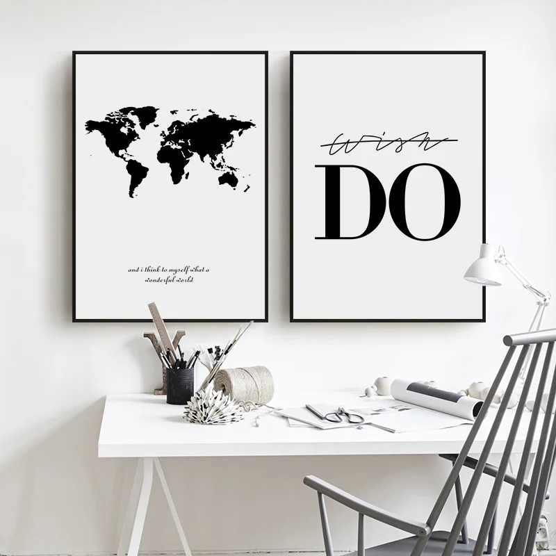 

World Map Minimalist Posters Black and White Decorative Nordic Paintings Picture for Wall Art Print Canvas Modern Living Room