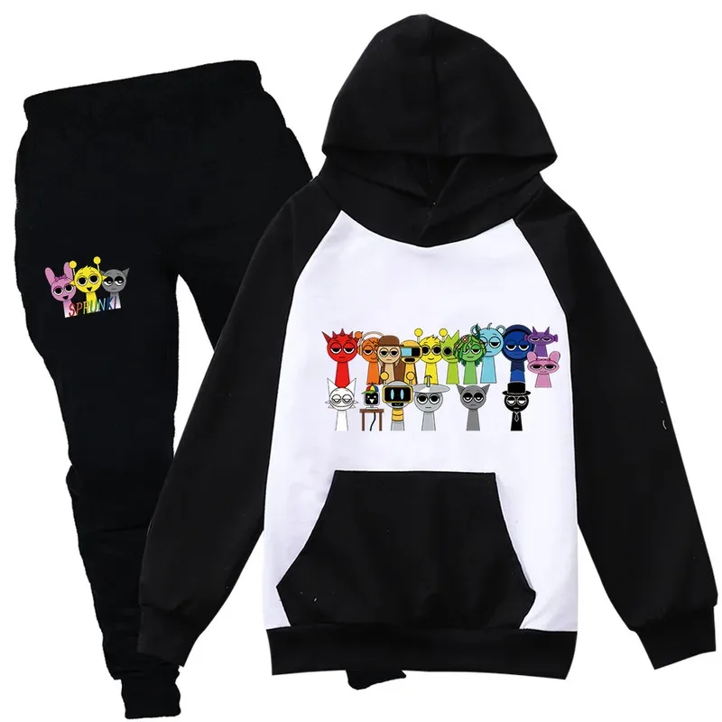 Sprunki conjuntos de roupas estampadas crianças terno de aniversário do bebê meninos meninas fatos de treino crianças marca ternos esportivos hoodies top + calças 2 peças conjunto