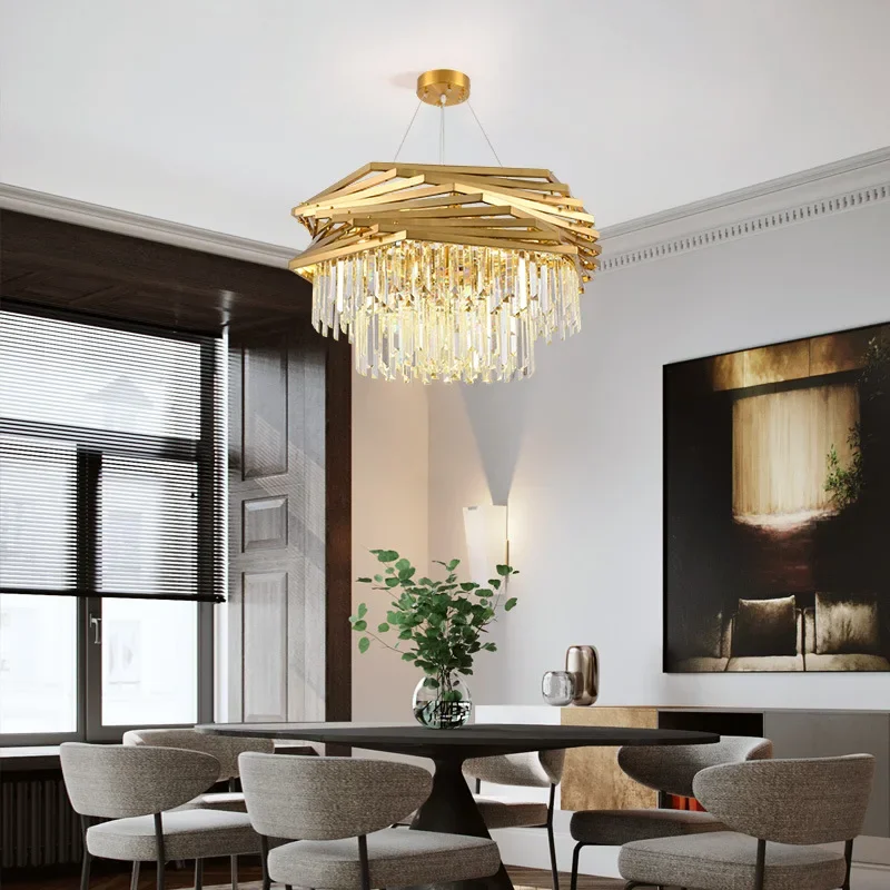 LED light luxury post modern intelligent crystal glass chandelier simple art designer round living room dining room bedroom lamp