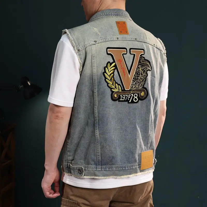 Locomotive vest summer men's personalized denim shirt stacked with antique square collar