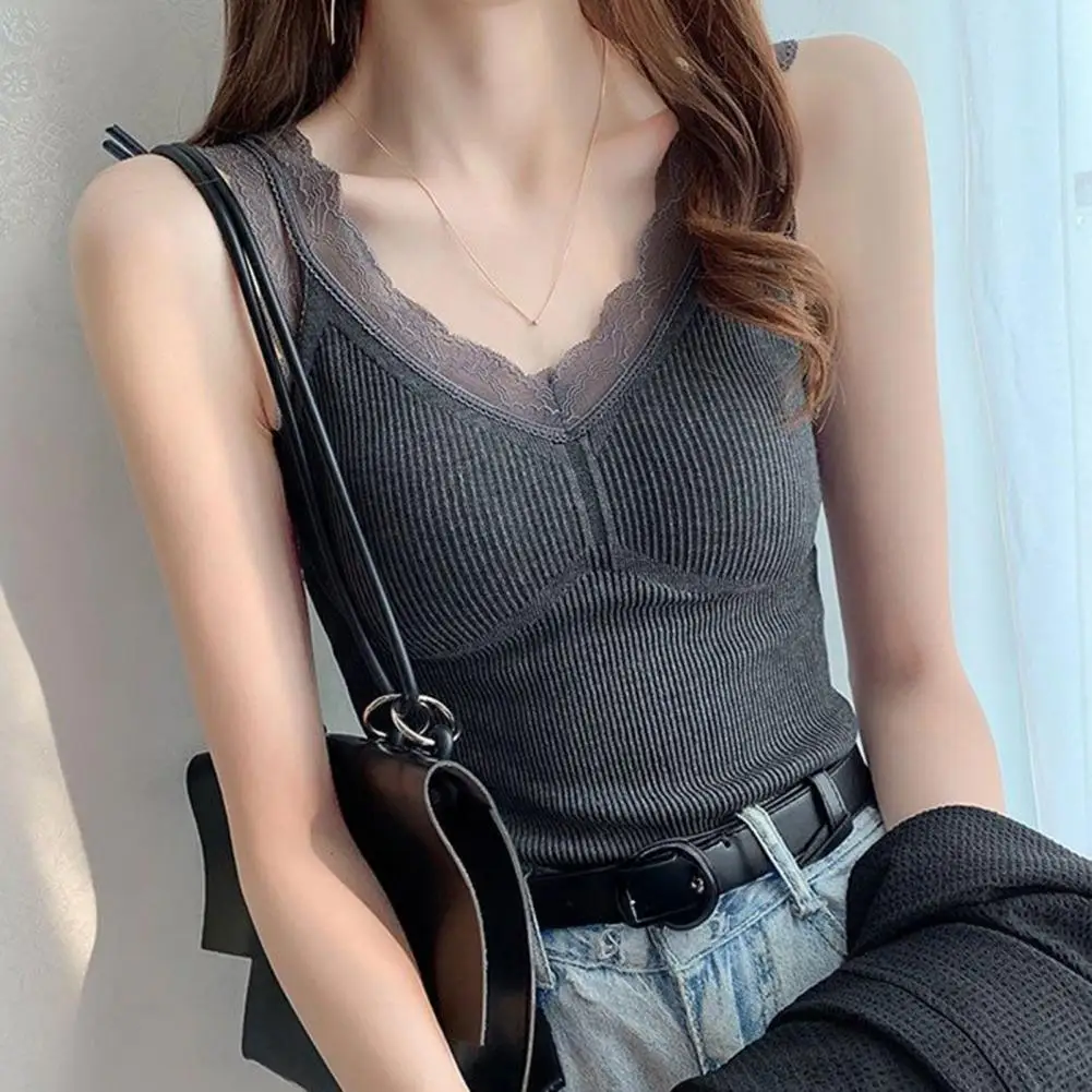 

Body-hugging Tank Women’s Thermal Tank Top Fleece Lined Base Layer Vest Lace Camisole Warm Padded Undershirts for Winter