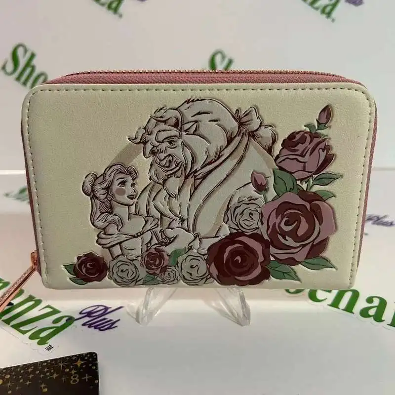 Disney Loungefly Cute Cartoon Beauty And The Beast Styling Embroidery Wallet Card Bag Storage Bag Coin Purse Fashion Girls Gifts