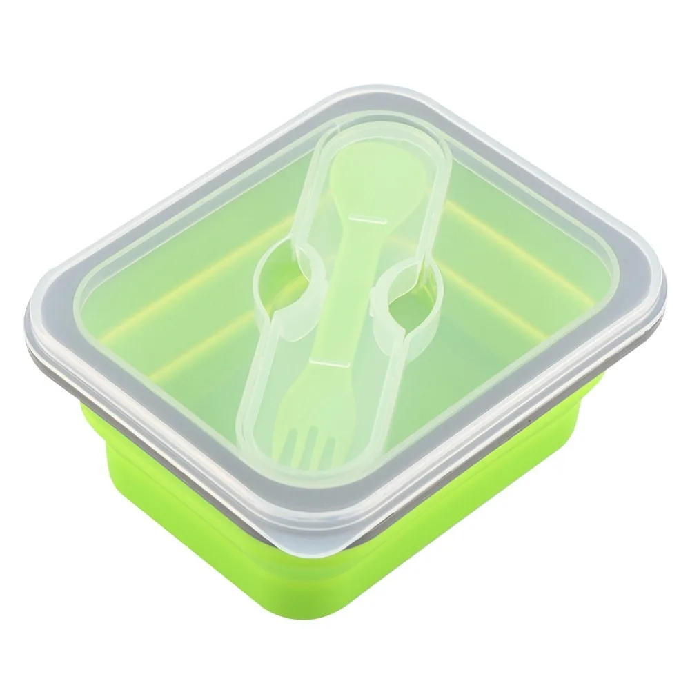 Portable 600ml Collapsible Lunch Box Silicone Clip-On Lid Folding Food Container Portable Storage Bowl For Outdoor Travel
