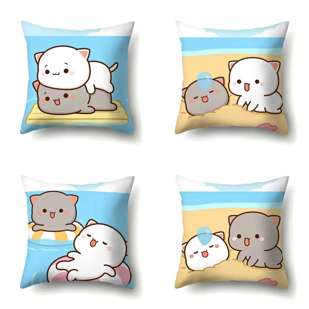 Peach and Goma Pillow Case Mocha Mochi Peach Cat Cushion Cover Pillow Cover Decorative Pillows For Sofa Car Pillowcase