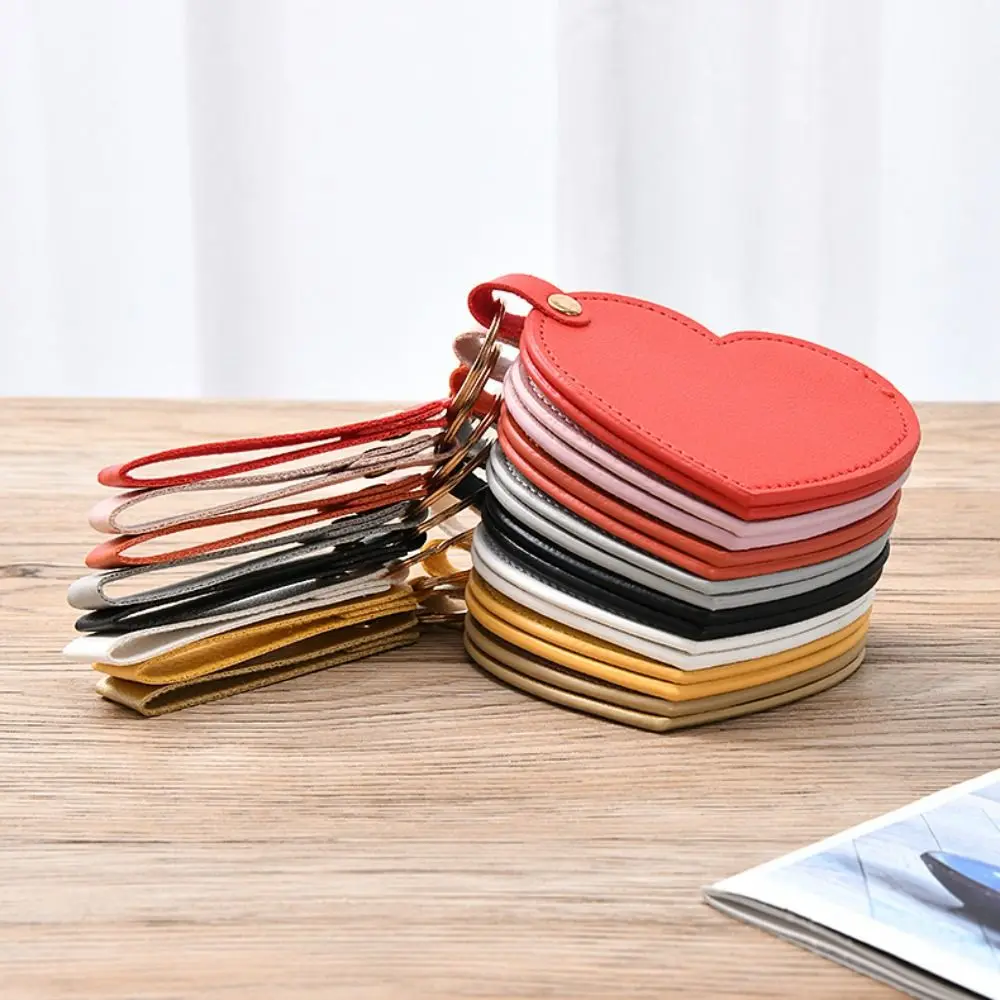 الإبداعية بو الجلود على شكل قلب مفتاح سلسلة فاخرة تنوعا مرآة لوضع مساحيق التجميل المفاتيح حقيبة محمولة معلقة قلادة الهدايا