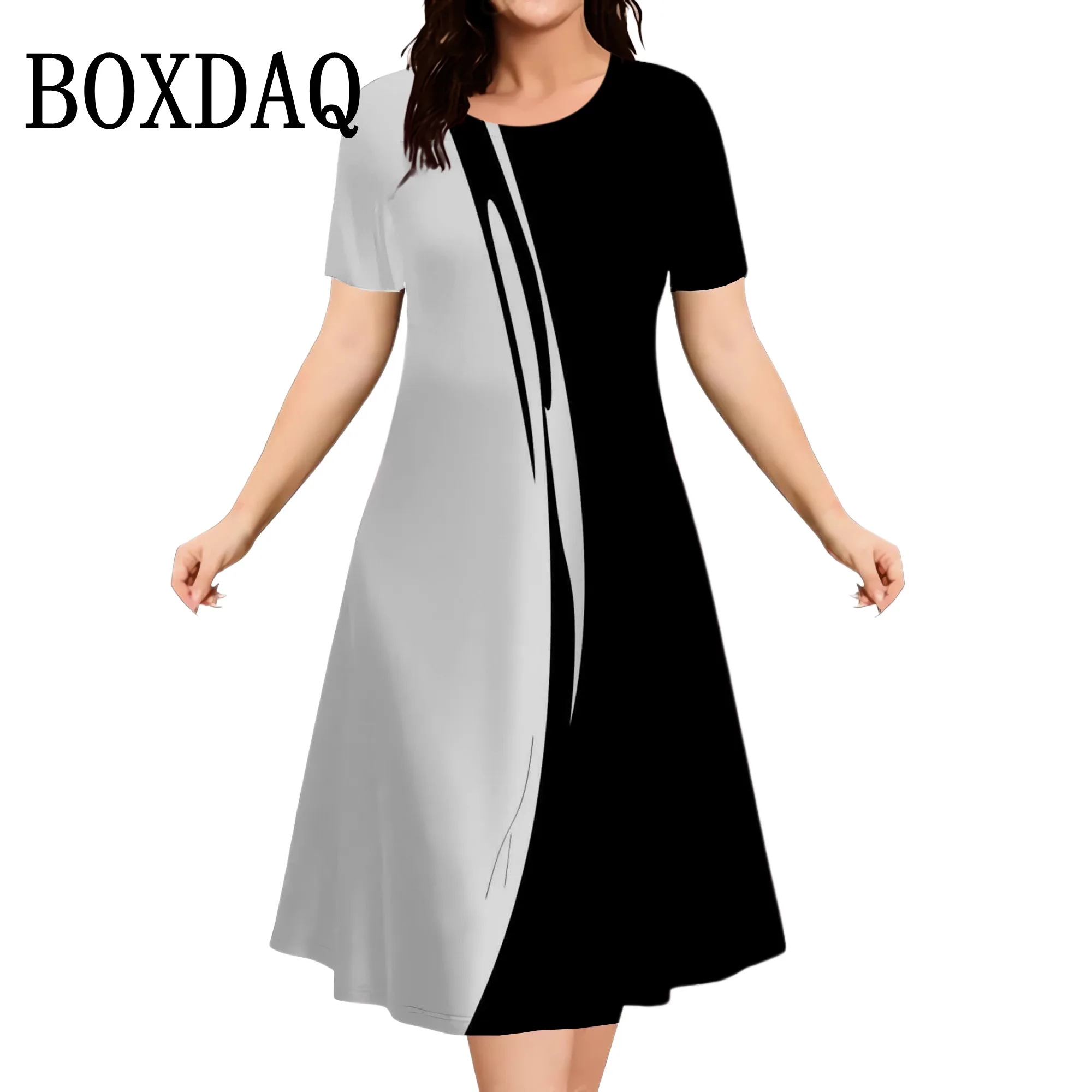 Plus Size Women's Contrast Summer Dress - alternate angle