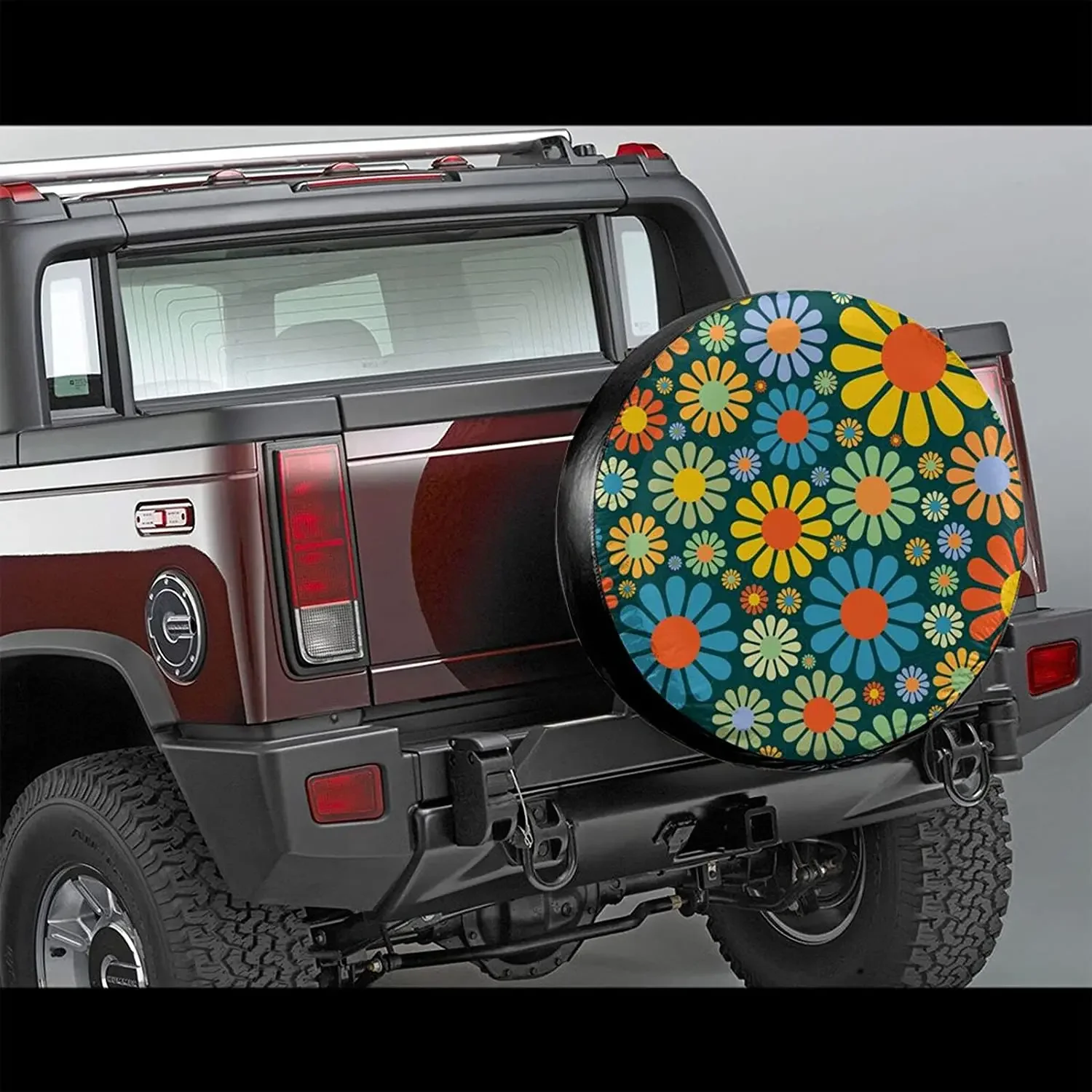 Delumie Fall Decor Hippie Retro Flower Aesthetic Spare Tire Covers Cute Car Accessories for Women Rv Tire Covers for Trailers Je