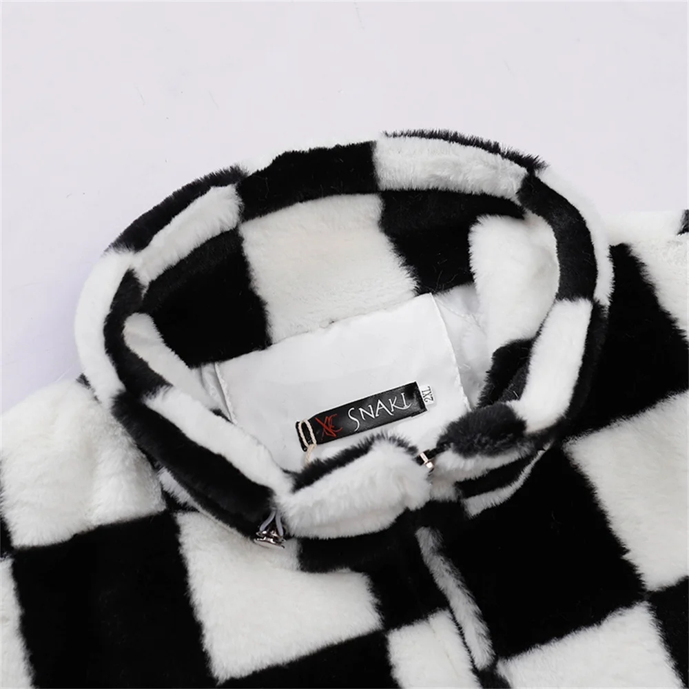 Abcvan Snaki 2023 New High Quality Black and White Plaid Rabbit Hair Cotton Coat Men\'s and Women\'s Coat