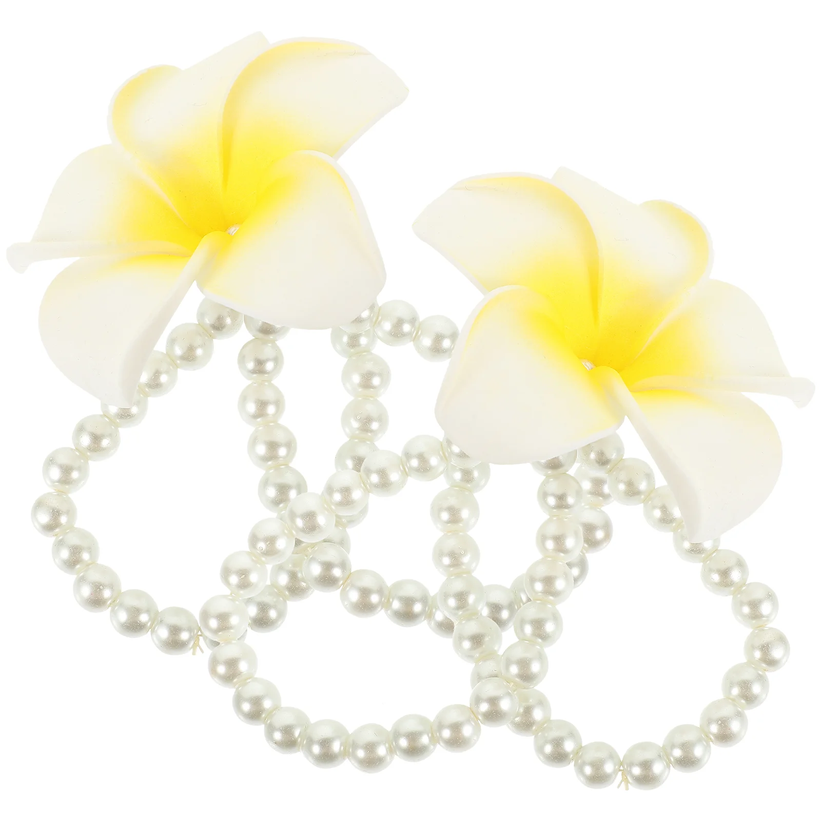 2 Pcs Frangipani Bracelet Trendy Artificial Flower Pearl Hawaiian Costume Accessory Chain Fake for Women Wrist Foam