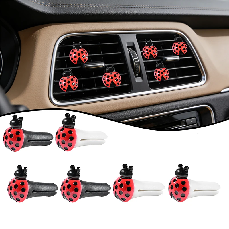 

6Pcs Car Clip Air Outlet Decorations Bright Red Ladbug Car Air with Fresh Color(No Fragrance)