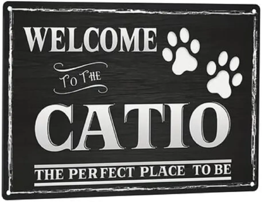 Vintage Welcome to the Catio Metal Tin Wall Sign -   Rustic Cat Art Decor with Paw Prints, Indoor/Outdoor Hanging Decor for Home