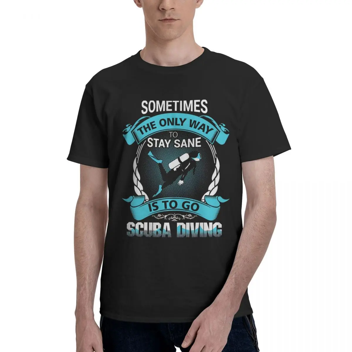 

Graphic Men's T-shirt The Only Way Is To Go S Black O-Neck 100% Cotton Scuba Diving Short Sleeve Man Tee Shirt Gift