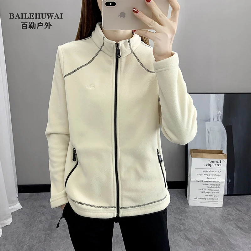 Outdoor Winter Fleece Jacket Women Polar Double-sided Fleece Liner Thick Cardigan Sports Coat Plus-Size Hiking Travel Jackets