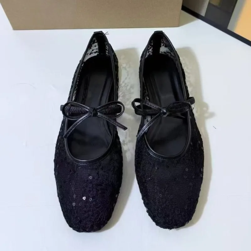 

2025 Autumn New Women Flats Shoes Square Head Shallow Mouth Women Shoes Fashion Bow Ballet Flat Shoes for Women Zapatos De Mujer
