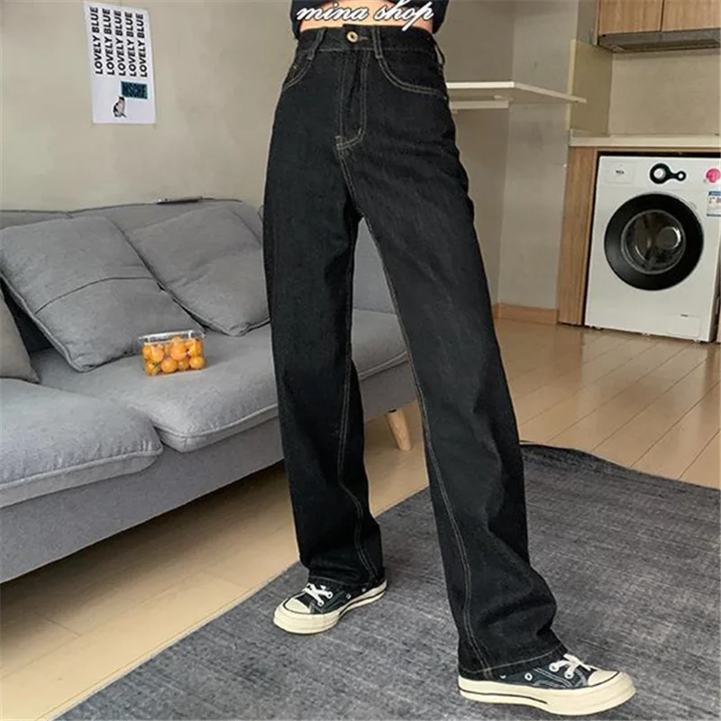 

Vintage Women Jeans Summer High Waist Baggy Black Jeans Korean Retro Thin Straight Denim Pants Female Fashion Streetwear Trouser