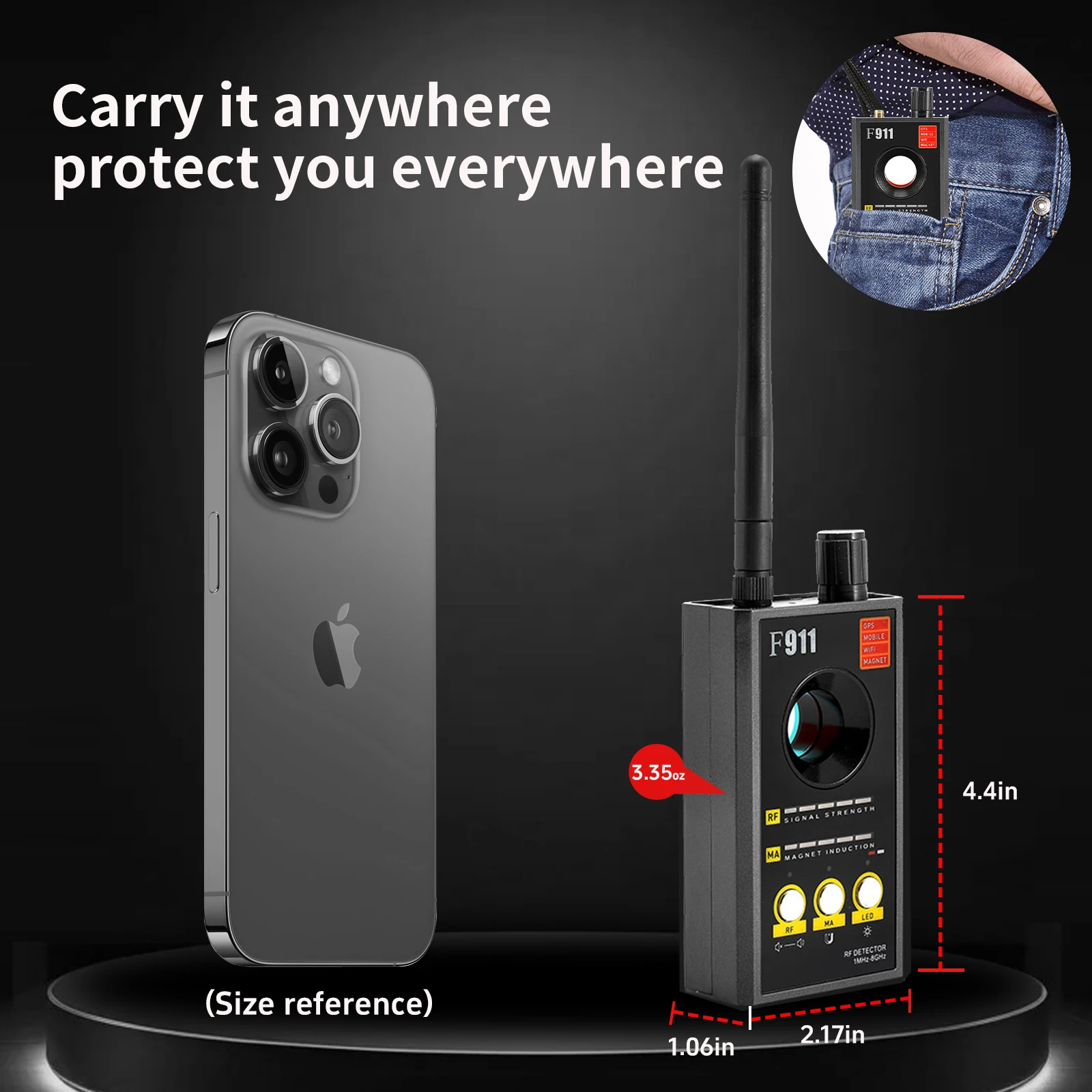 Rilevatore di Telecamere Nascoste, Dispositivo Anti-Spia, Localizzatore GPS, Protezione della Privacy