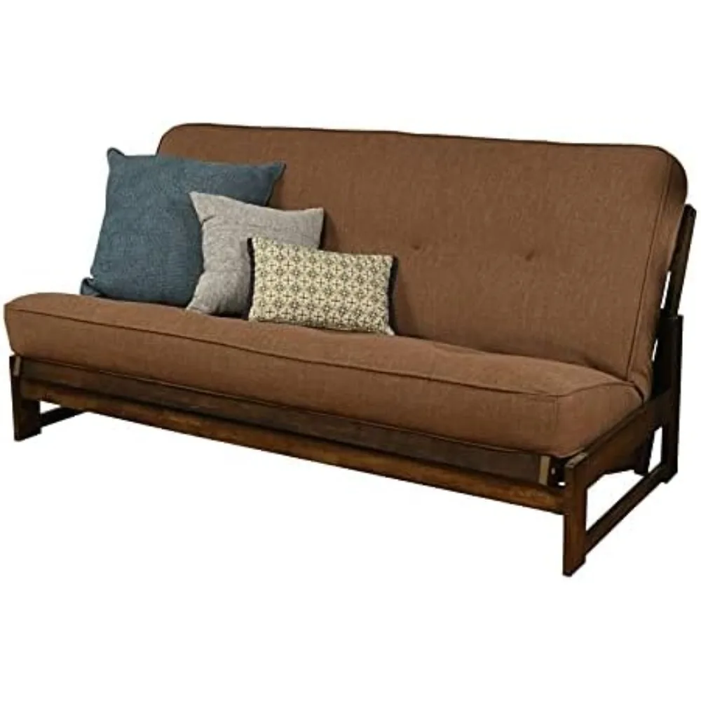 Aspen Futon with Linen Fabric Mattress in Mocha/Cocoa Brown 2025 NEW