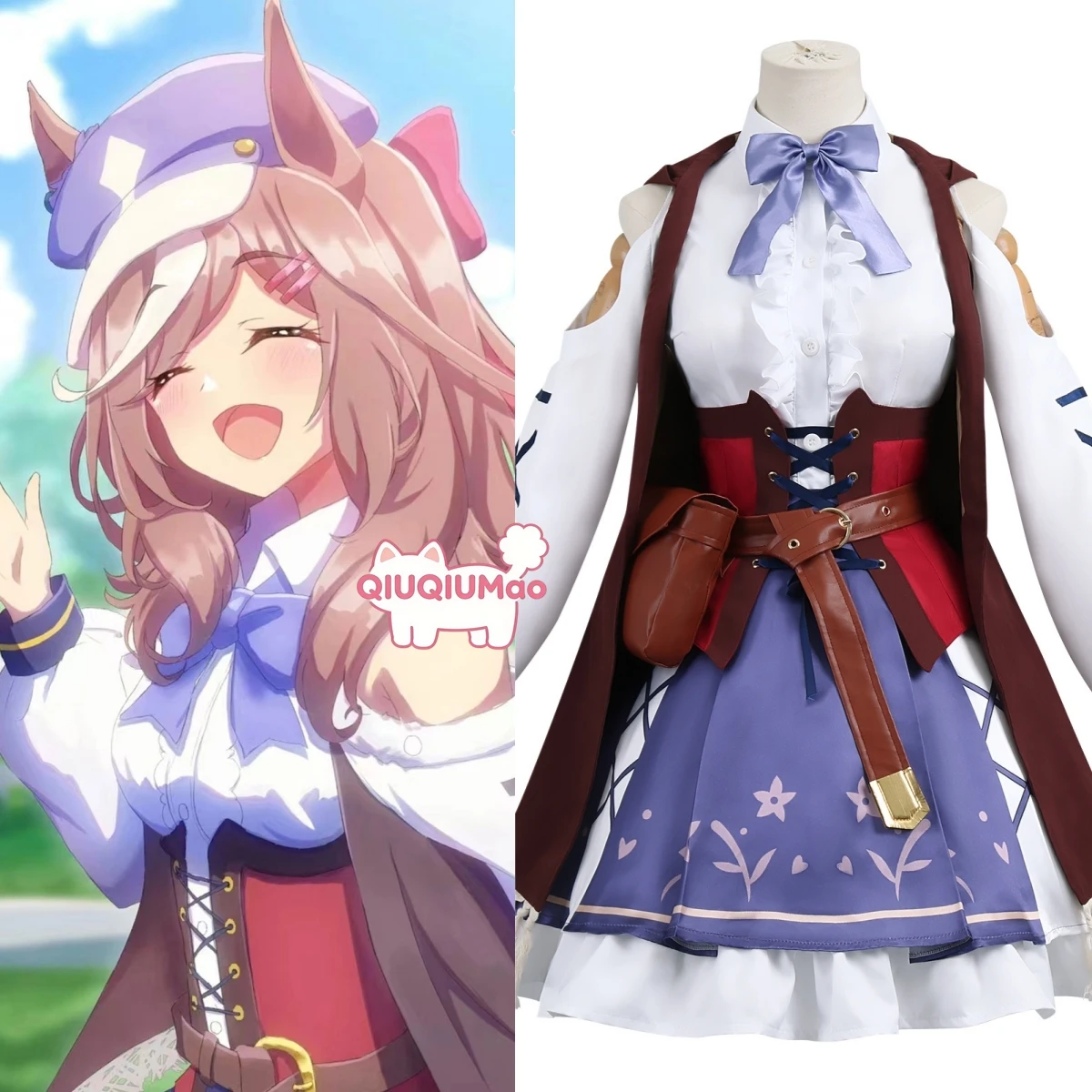 

Uma Musume Pretty Derby Cosplay Costume Anime Matikanefukukitaru Role Playing Dress Outfit with Bag for Women Comic Con Party