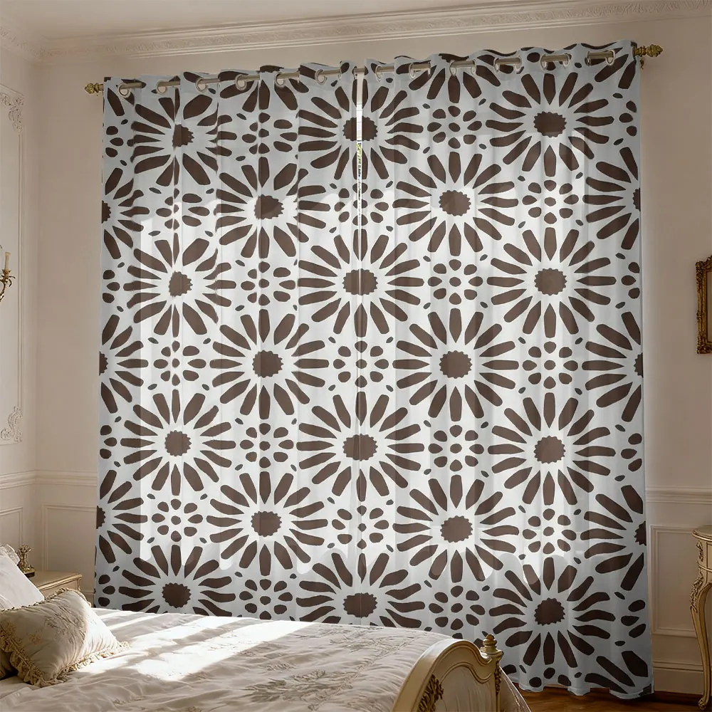2pc brown retro hollow-out daisy pattern curtains living rooms and bedrooms light blocking stylish home decoration