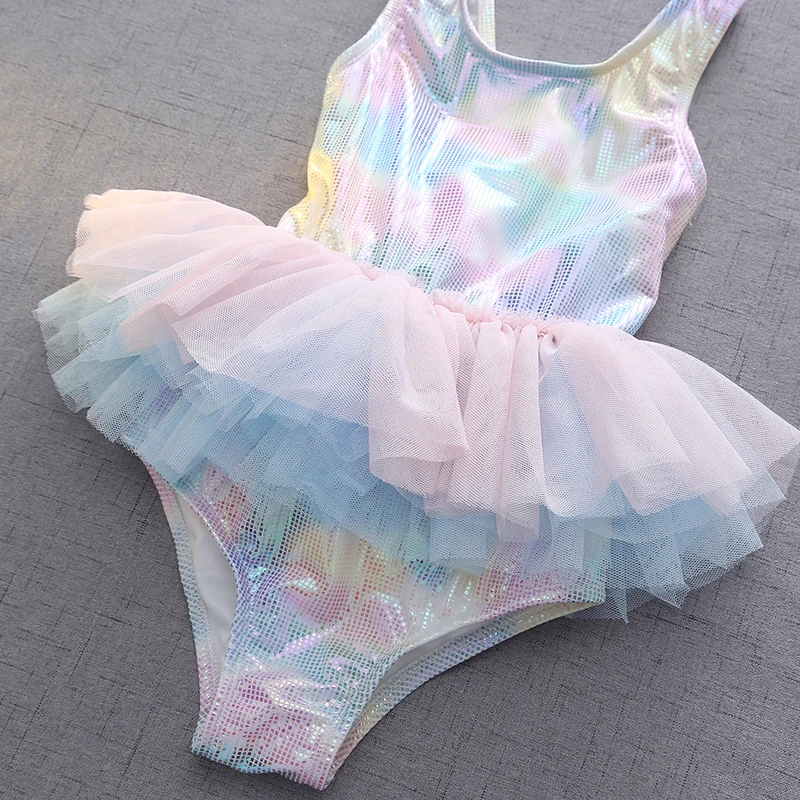 Badpak uit één stuk voor meisjes, zoet fantasiekleurig garenrokbadpak, klein en middelgroot badpak uit één stuk