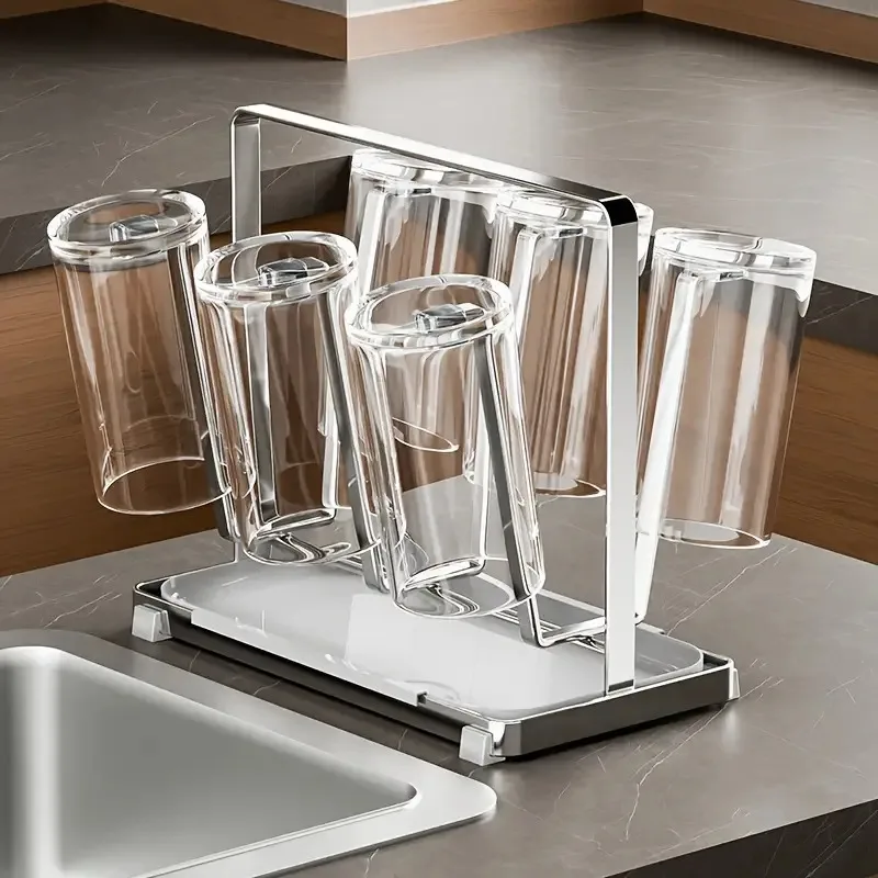 

Heavy-Duty Stainless Steel Cup Holder Organizer with Drainage, Countertop Rack for Cups Glasses Bottles, Easy-Clean Durable Use