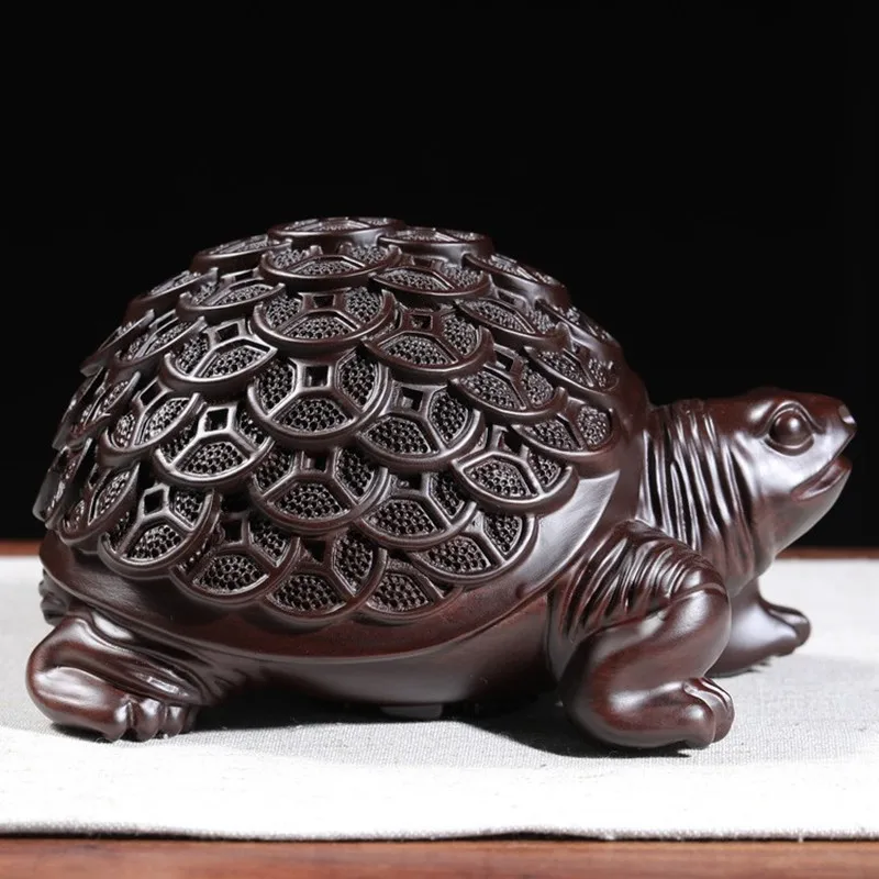 Wood Carving Water Wooden Ebony Turtle Men'S Crafts Plaything Car Small Ornaments Fujia World Backpack Cham Pray for peace Safe