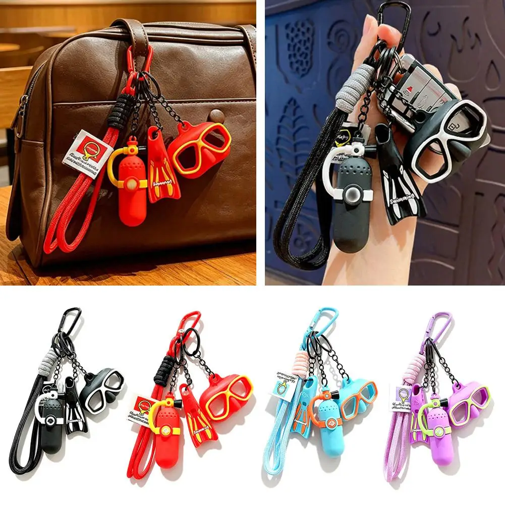 3D Diving Theme Keychain Mini Dive Gear Pendant Oxygen Cylinder Goggles Key Ring Backpack Decor Accessories