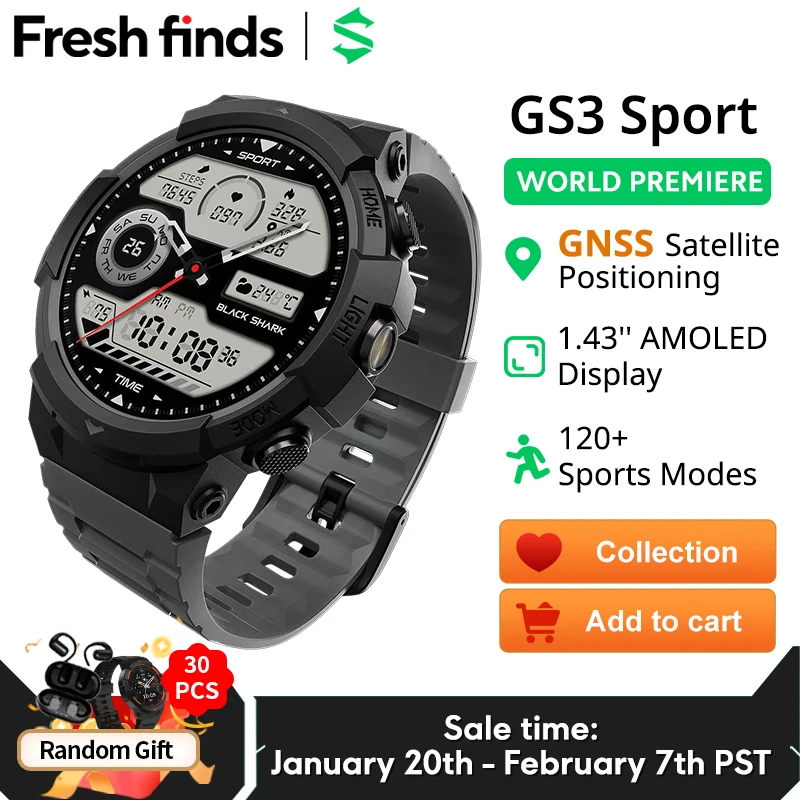 [World Premiere]Global Version Black Shark GS3 Sport Smart Watch 1.43'' AMOLED Display 18 Days Battery Life GNSS 5ATM