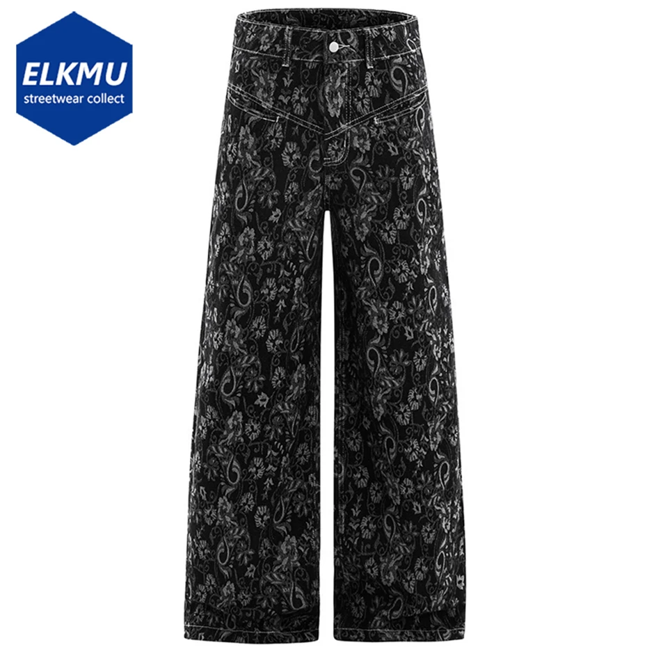

Vintage Baggy Jeans Men's Black Paisley Graphic Loose Straight Denim Pants Streetwear Harajuku Hip Hop Jeans