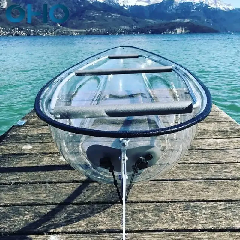 Wholesale Clear Bottom Transparent Crystal Kayak With LED Light Plastic Fishing Canoe 2 Person On Ocean Lakes For Sale